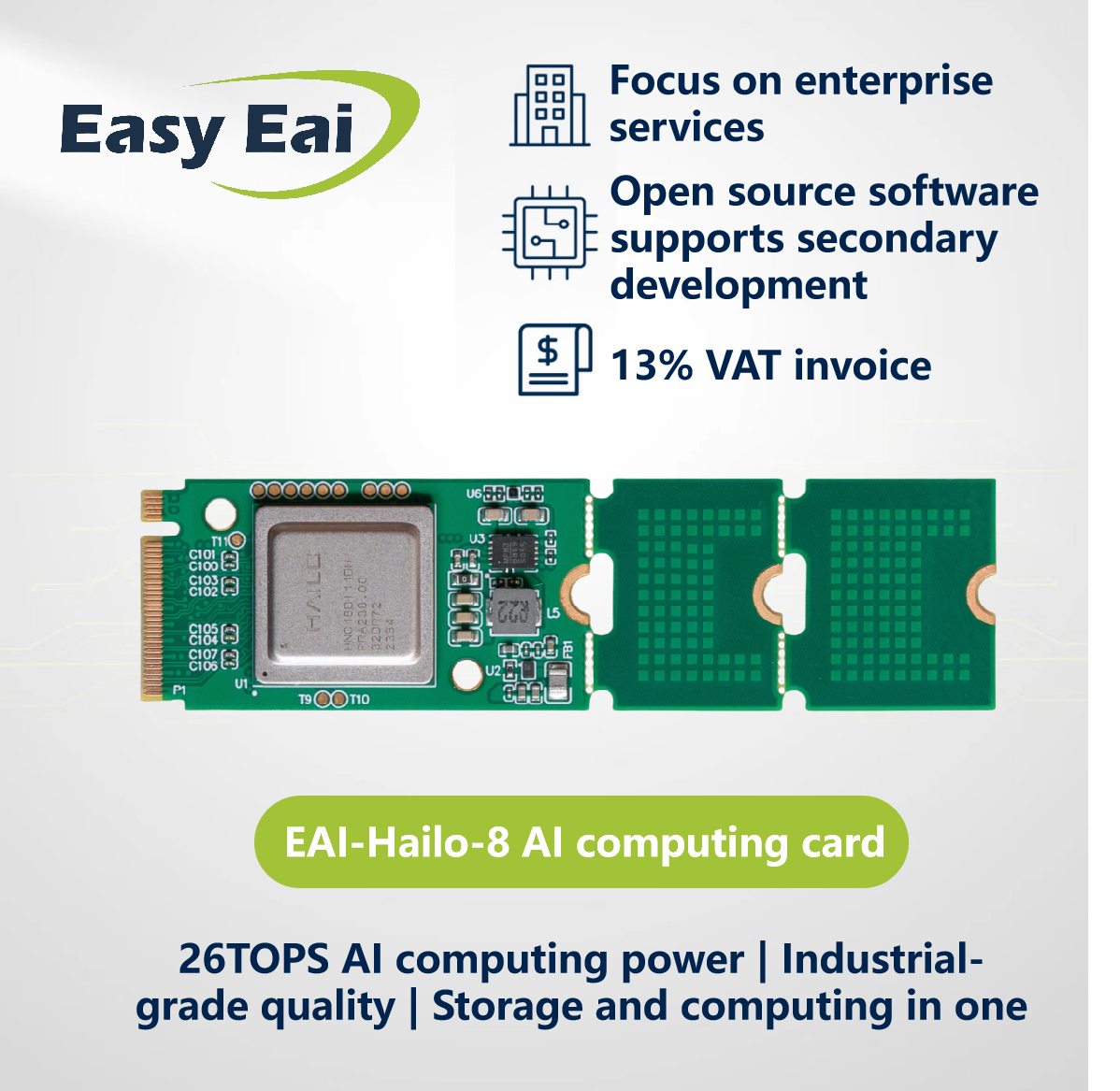 Hailo-8 M.2 AI Acceleration Module AI module 26TOPS Industrial grade PCIE Expansion  Computing power card Includes heat sink