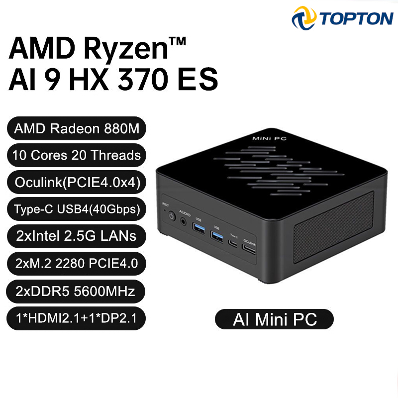 Topton Gaming Mini PC AMD Ryzen AI 9 H 465 ES HX 370 ES 7 PRO 350 ES OCu Link USB4 2x2.5G LAN Desktop Computer  WiFi6E Windows 11