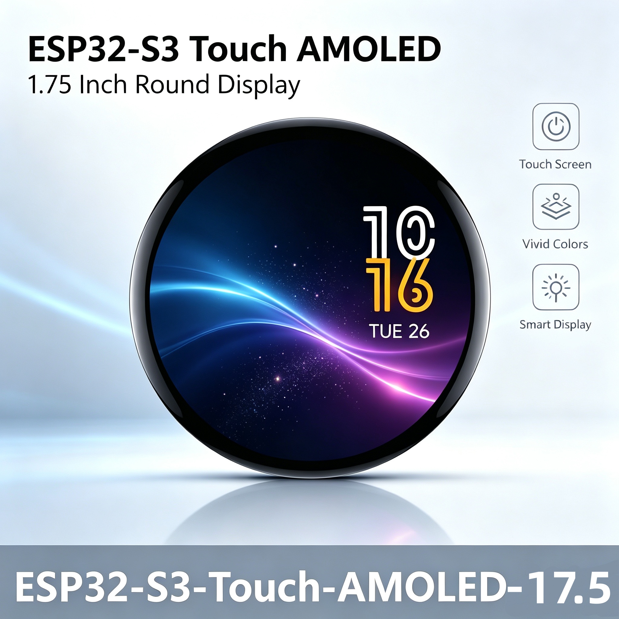Waveshare ESP32-S3 1.75inch AMOLED Round Display Development Board, 32-Bit LX7 Dual-Core Processor, 466×466 Pixels QSPI