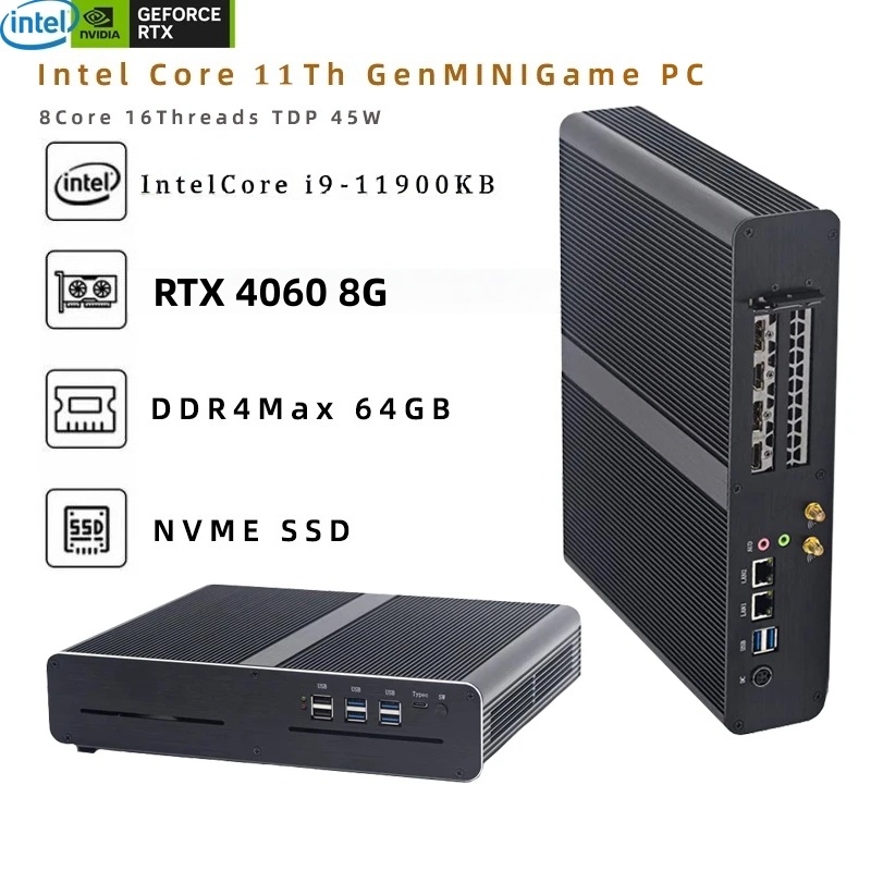11th Gen Upgraded Version MINI Gaming PC Intel Core I7-11800H RTX 3070 8G RTX3060M 12G RTX4060 8G GPU 2 * DDR4 4 Screen Output