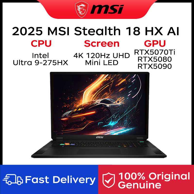 2025 MSI Stealth 18 HX AI Gaming Laptop 18 Inch 4K 120Hz Mini LED Screen Netbook Intel Ultra 9-275HX 64GB 2TB RTX5090 Notebook PC