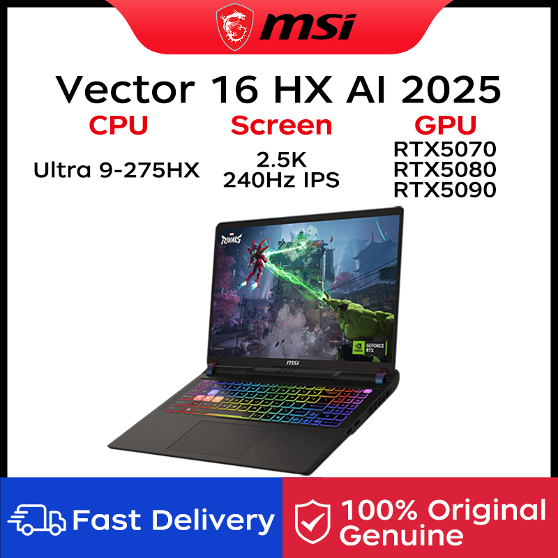 2025 MSI Vector 16 HX AI Gaming Laptop 16 Inch 2.5K 240Hz IPS Screen Notebook Ultra 9-275HX 32GB 2TB RTX5080 Netbook Computer PC