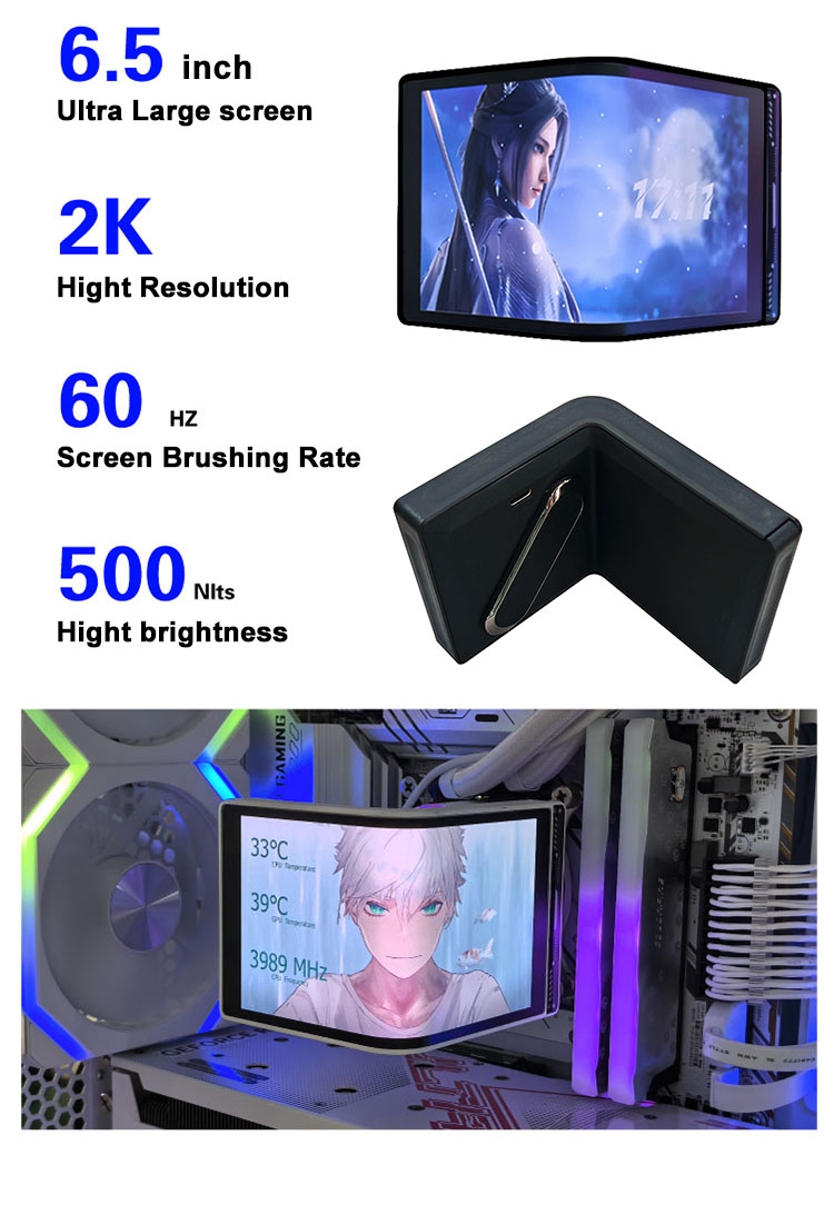 6.5 Inch AMOLED Flexible Display 360 Water Cooled Curved Screen Chassis Monitoring Secondary Monitor 3D Video 2k Bendable - Image 4