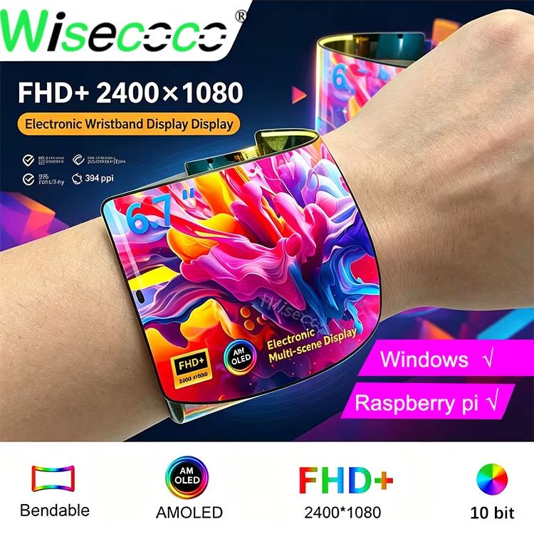 6.67 Inch Flexible Rollable Curved AMOLED Display 2K 2400x1080 Screen for Raspberry Pi AI Humanoid Robot Smart Wearable