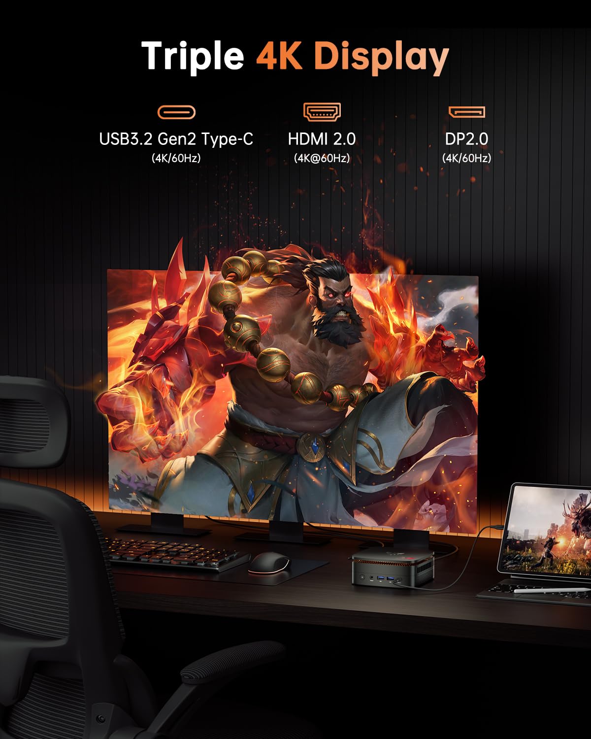 ACEMAGIC Ryzen 7 7735HS Gaming Mini PC 24GB LPDDR5 6400MHz 1TB NVMe SSD Radeon Graphics 8C 16T Desktop Computer 4K Triple Display - Image 4
