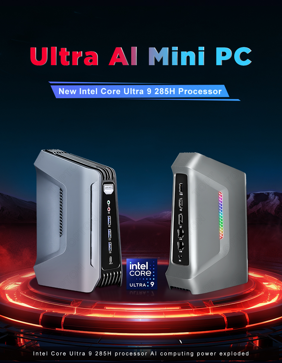 AI Performance Mini Pc Intel Core Ultra 9 285H (up to 5.4GHz)7 255H Thunderbolt 4/HDMI/DP Micro Desktop Computer for Work/Gaming