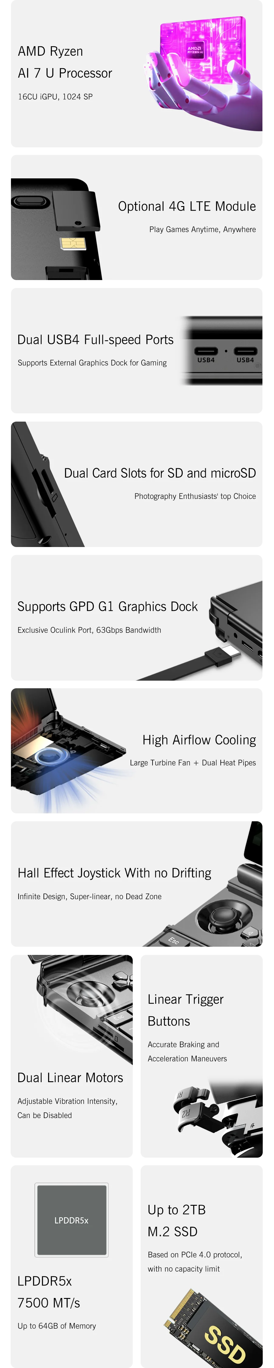 AMD 8840U AI9 HX370 Gaming Notebook 32GB LPDDR5 RAM 1TB 2TB SSD Palm Size Mini PC 2025 New Portable WIN 2 Laptop - Image 3