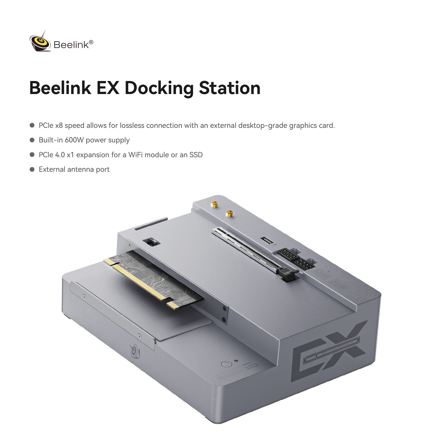 Beelink External GPU Docking Station PCIe×16 Slot Built-in PSU/SSD/WI-FI Module 600W power supply for GTI14 155H/185H GTi12/13