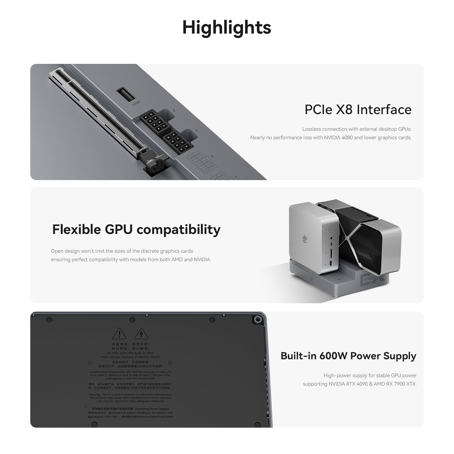 Beelink External GPU Docking Station PCIe×16 Slot Built-in PSU/SSD/WI-FI Module 600W power supply for GTI14 155H/185H GTi12/13 - Image 3