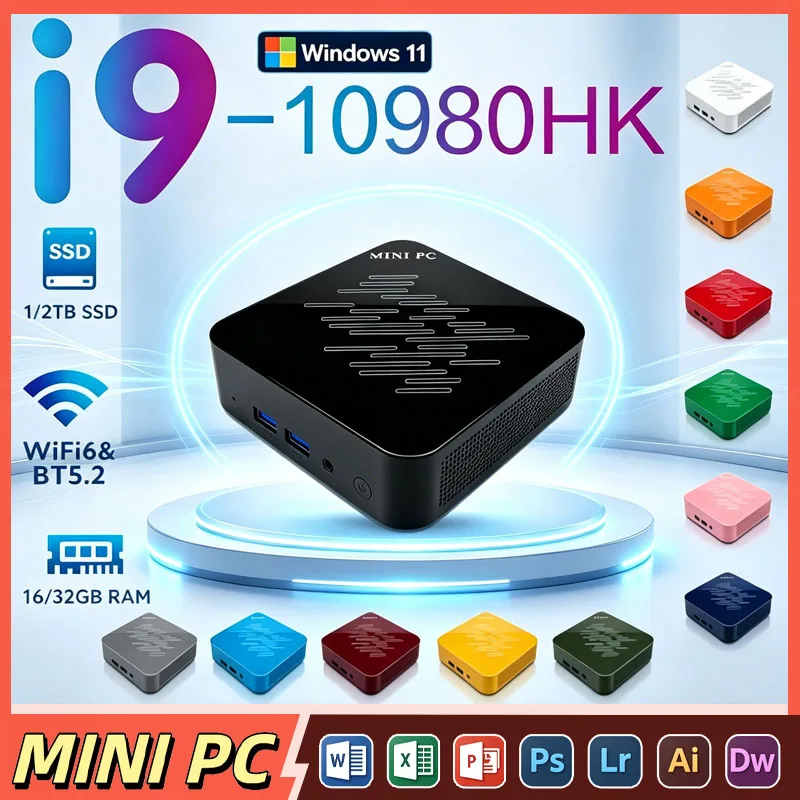 Core I9-10980HK Mini PC 32GB DDR4 2TB NVMe SSD Triple 4K Screen Display Desktop Computer WiFi6 Bluetooth 5.2 Small PC Office