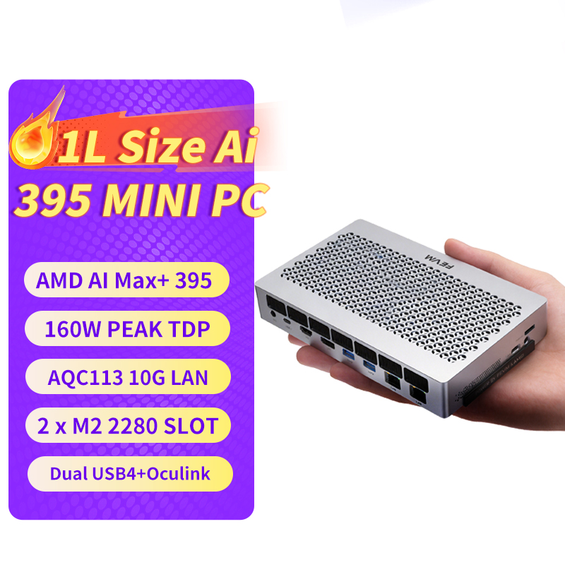 FEVM FAEX1 AMD Ryzen AI MAX+395 Mini Workstation MINI PC Gaming Computer WIFI7 BT5.4 USB4 Oculink 10G LAN Port 1L Size