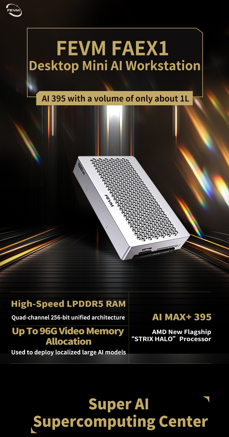 FEVM FAEX1 AMD Ryzen AI MAX+395 Mini Workstation MINI PC Gaming Computer WIFI7 BT5.4 USB4 Oculink 10G LAN Port 1L Size