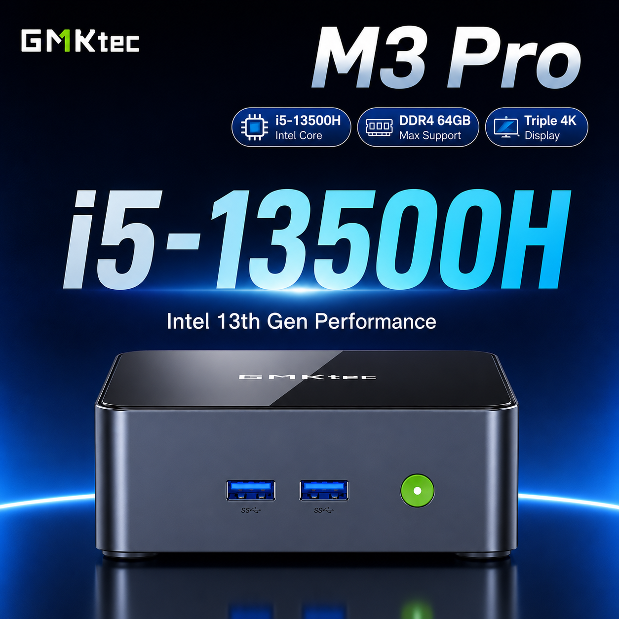 GMKtec M3 Pro Mini Desktop PC Intel Core i5-13500H DDR4 RAM PCIe3.0 M.2 SSD WiFi 6 Bluetooth 5.2 HDMI*2 Type-C 4K Mini Computer