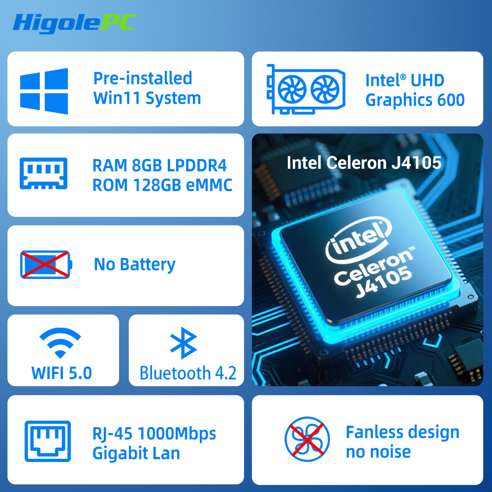 Higole PC Stick Fan less Mini PC Intel J4105 Windows 11 WiFi5 8GB 128/256GB Laptop Desktop PC 4K HDMI TV Stick PC Mini Computers