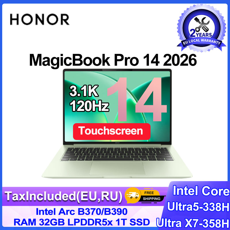 Honor MagicBook Pro 14 2026 Laptop14.6" 3.1K OLED Touchscreen Ultra5/Ultra X7 32GB RAM 1TB SSD 92Wh Long Battery Life PC Laptop
