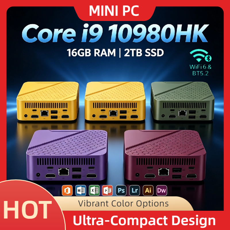 Intel Core i9-10980HK Mini Desktop 16GB DDR4 2TB NVMe SSD Triple 4K Output WiFi6 BT5.2 High Performance Office Home Pro Student