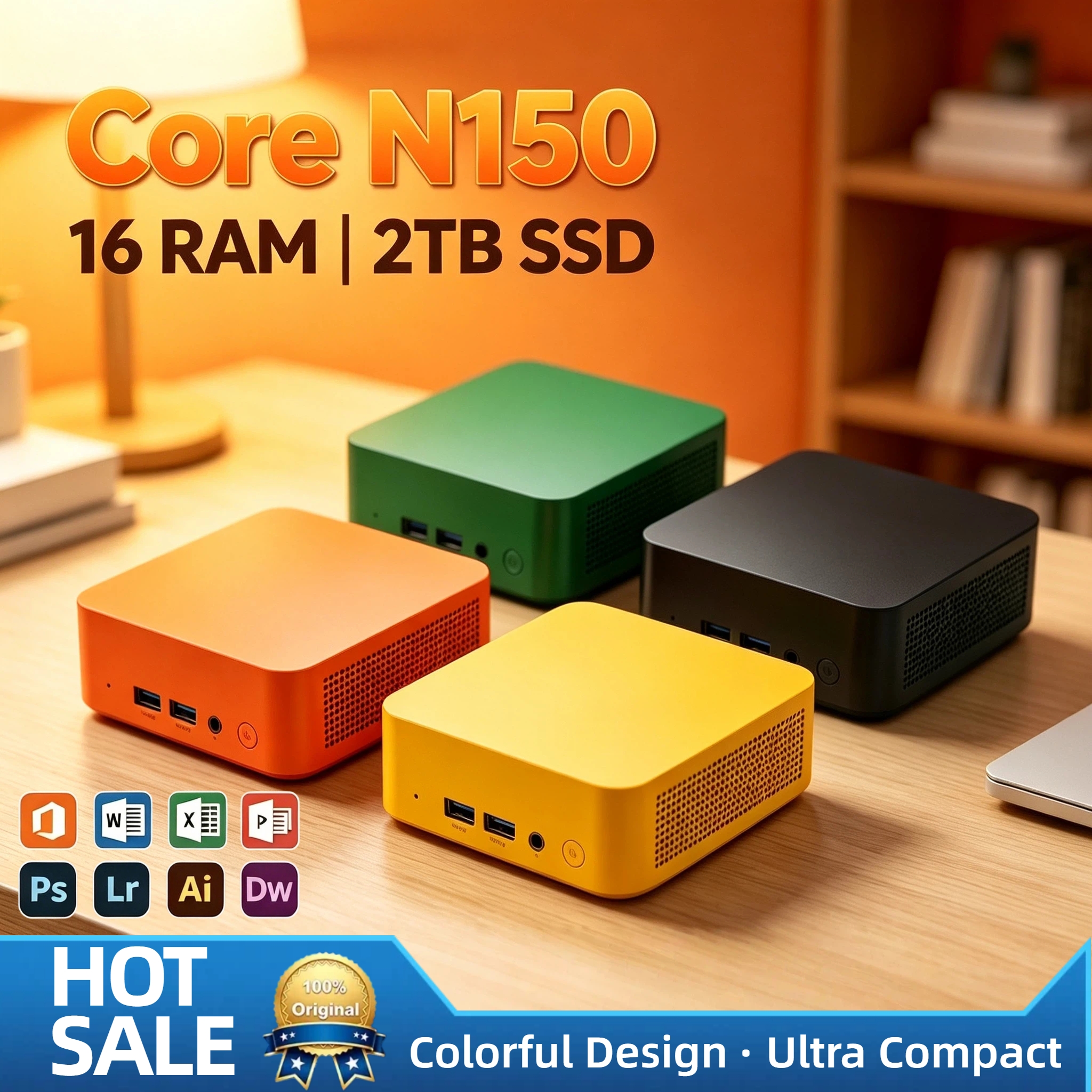 Intel N150 Mini PC 16GB DDR4 2TB NVMe SSD Triple 4K Output WiFi6 Efficient Cooling Ultra Compact Office Home Pro