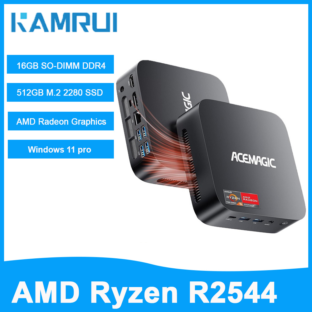 KAMRUI Mini PC 16GB 512GB AMD Ryzen R2544 4K Triple Display
