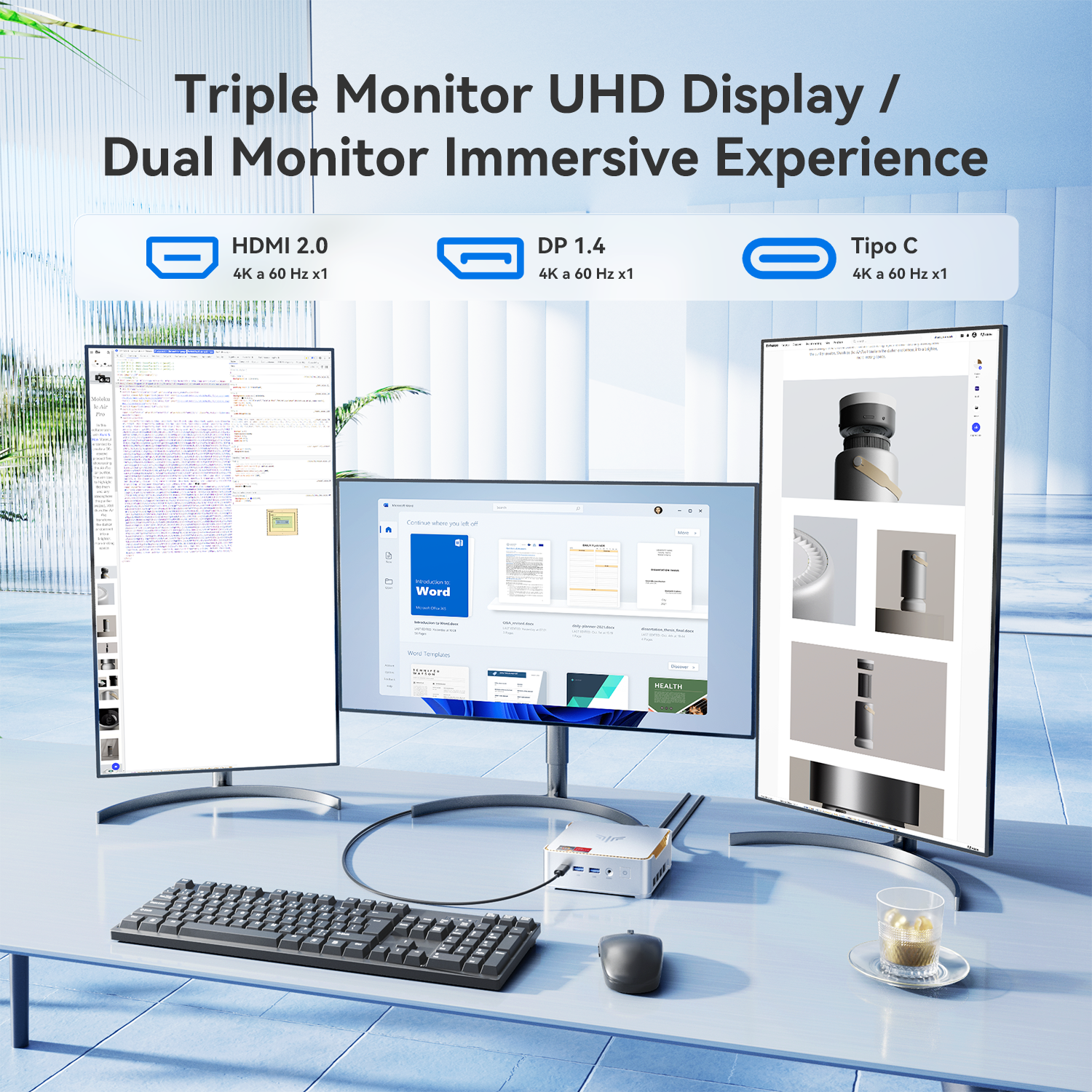 KAMRUI Mini PC AMD Support ECC 16GB DDR4 512GB SSD Win11 Pro Desktop Computer 4C/8T 3.7GHz Triple 4K Display for Office Home NAS - Image 5
