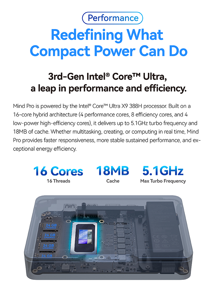 Khadas Mini PC, 2026 Mind Pro, Intel Ultra X7 358H,  7.98Wh Battery, 64GB LPDDR5X, 2TB PCIe 4.0, 8k 60Hz, Thunderbolt 4, 37.5 dB - Image 4