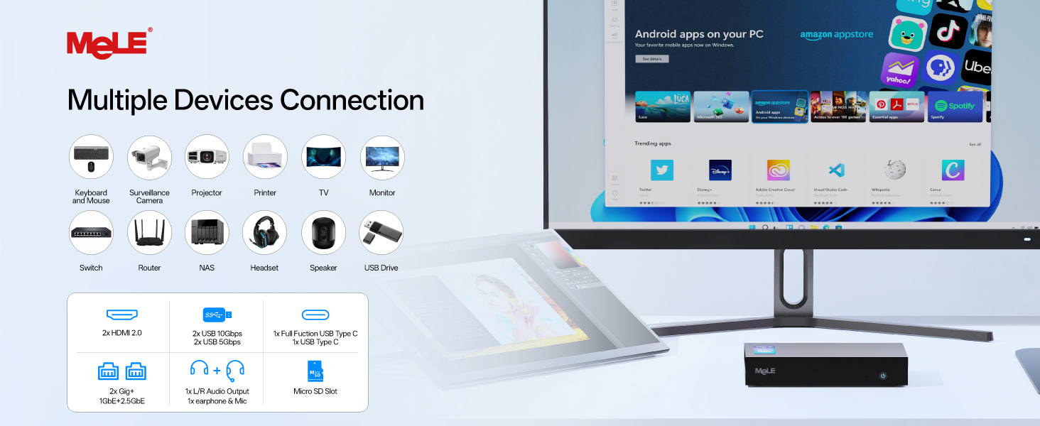 MeLE Overclock X5 Mini PC Core-i5 1235U 16GB RAM 512GB SSD, Dual Ethernet Port, 2×M.2 Slot, HDMI×2/USB-C*2/4K Desktop Computer - Image 4