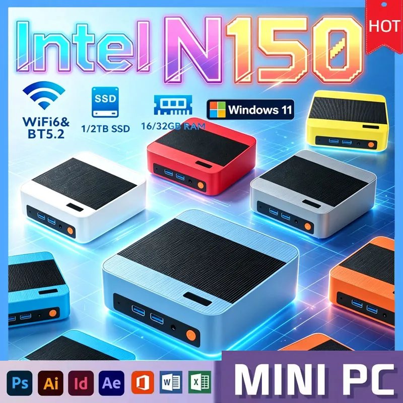Mini PC Core N150 Compact Mini Laptop Windows 11 16GB RAM 1024GB SSD HD WiFi6 BT5.2 Multifunctional Daily Notebook Gaming PC