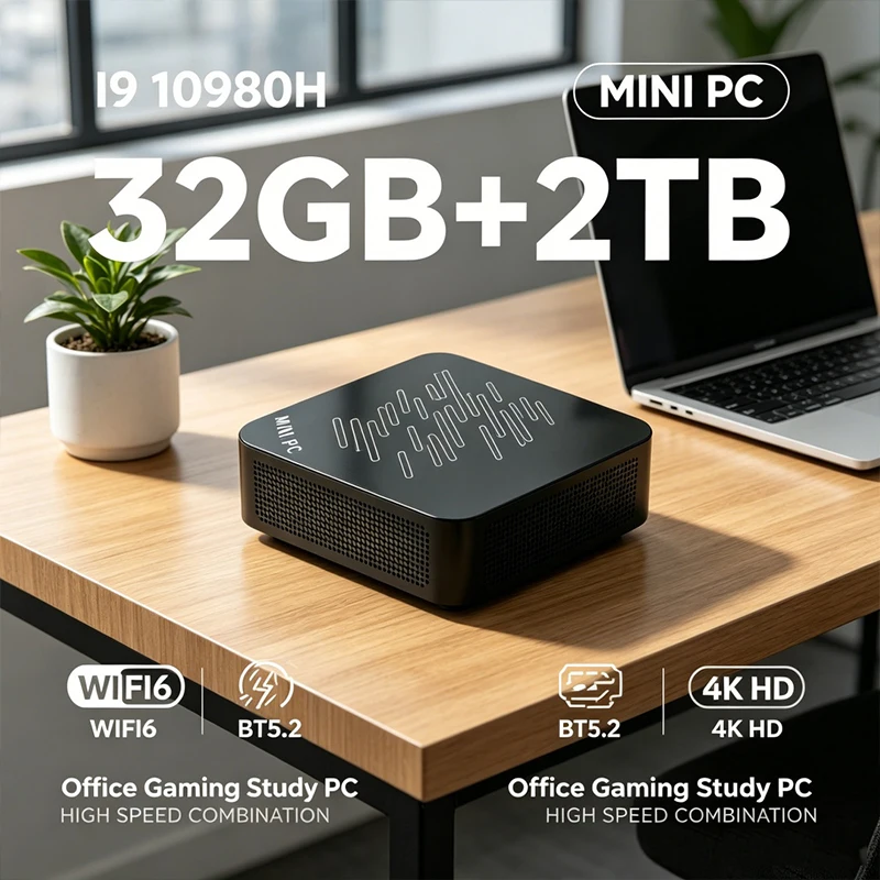 Mini PC Intel Core I9 10980H 32GB RAM 2TB SSD Mini Desktop Computer WIFI6 BT5.2 4K HD Office Gaming Study Small PC