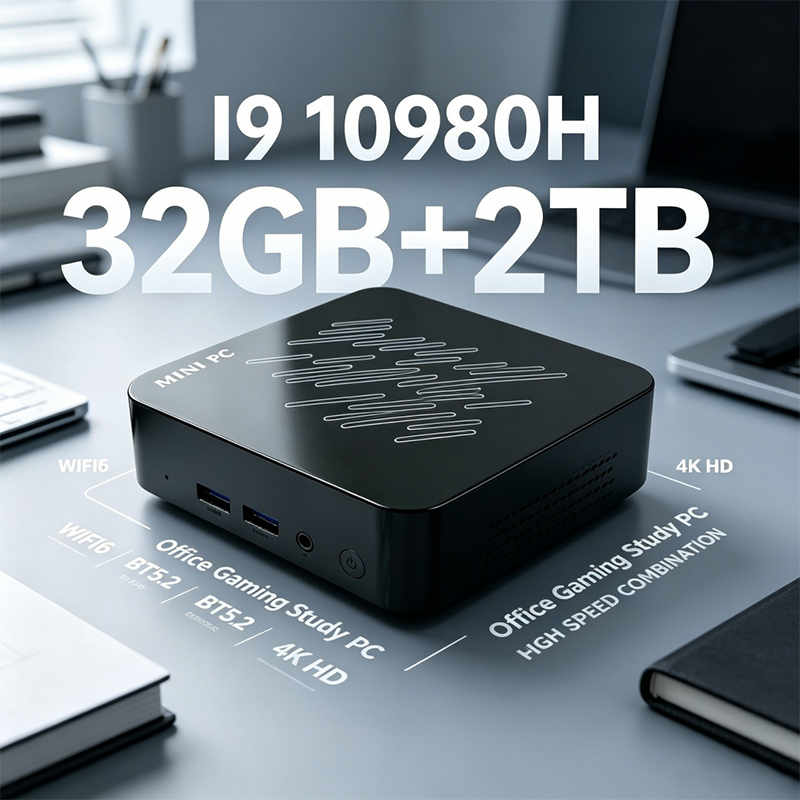 Mini PC Intel Core I9 10980H 32GB RAM 2TB SSD Mini Desktop Computer WIFI6 BT5.2 4K HD Office Gaming Study Small PC