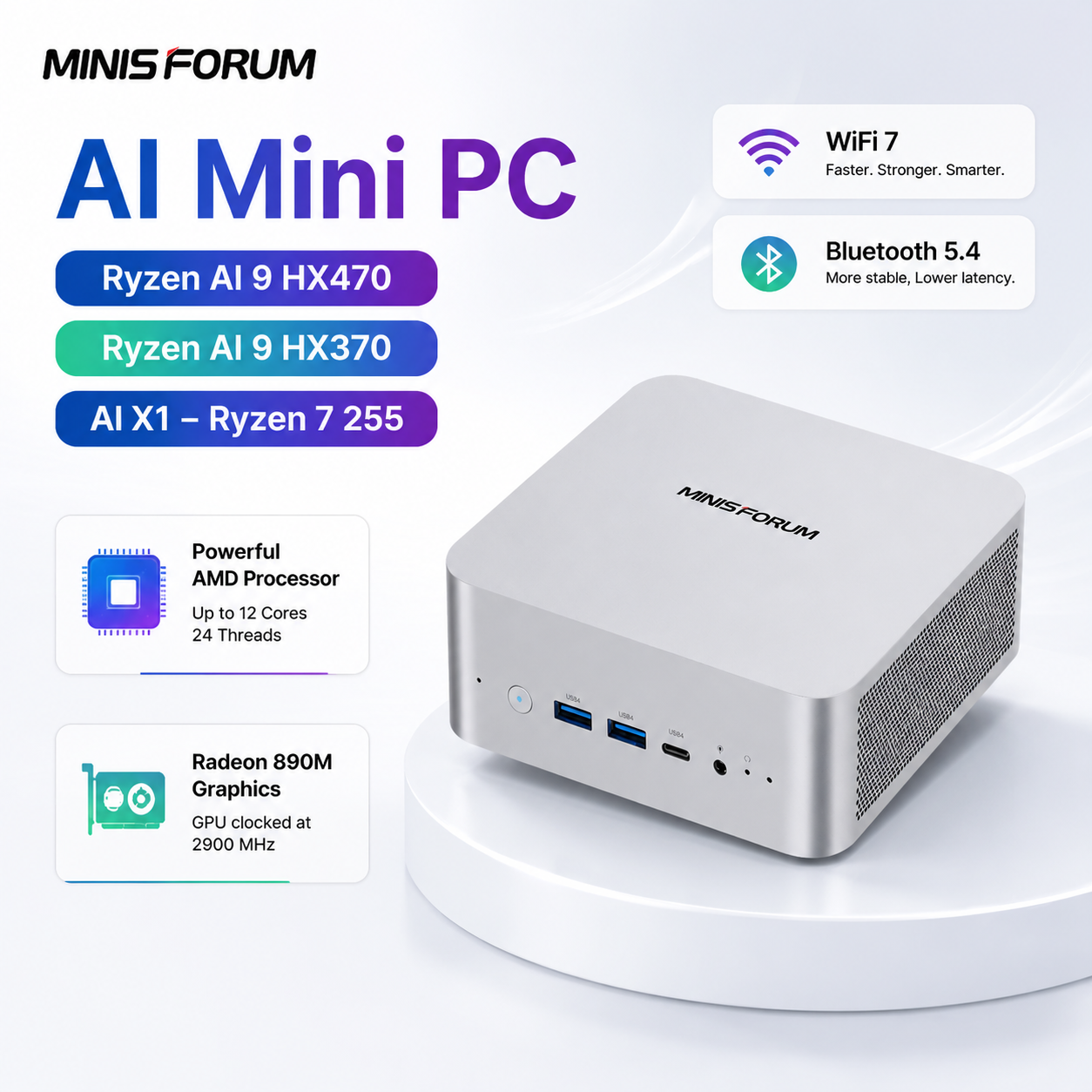 MINISFORUM AI X1  Mini PC AMD Ryzen 9 AI HX 470 128GB 4TB SSD OCu Link WiFi7 BT5.4 Windows 11 Copilot Office Gaming Computer
