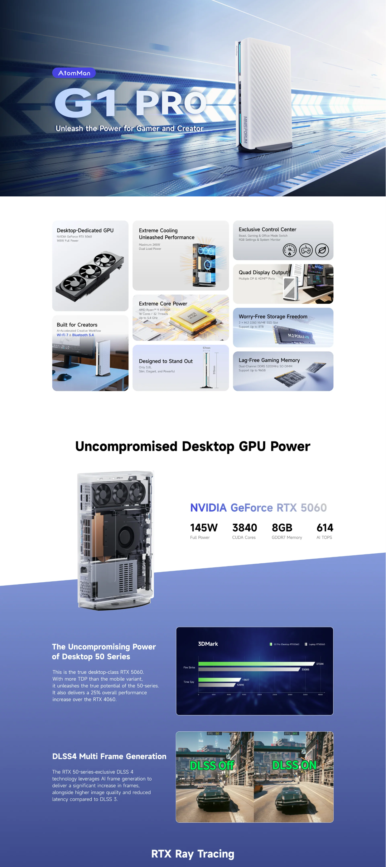 MINISFORUM G1 Pro Mini PC, Ryzen R9-8945HX, RTX5060 GPU, AI Gaming Desktop, Open Claw Support