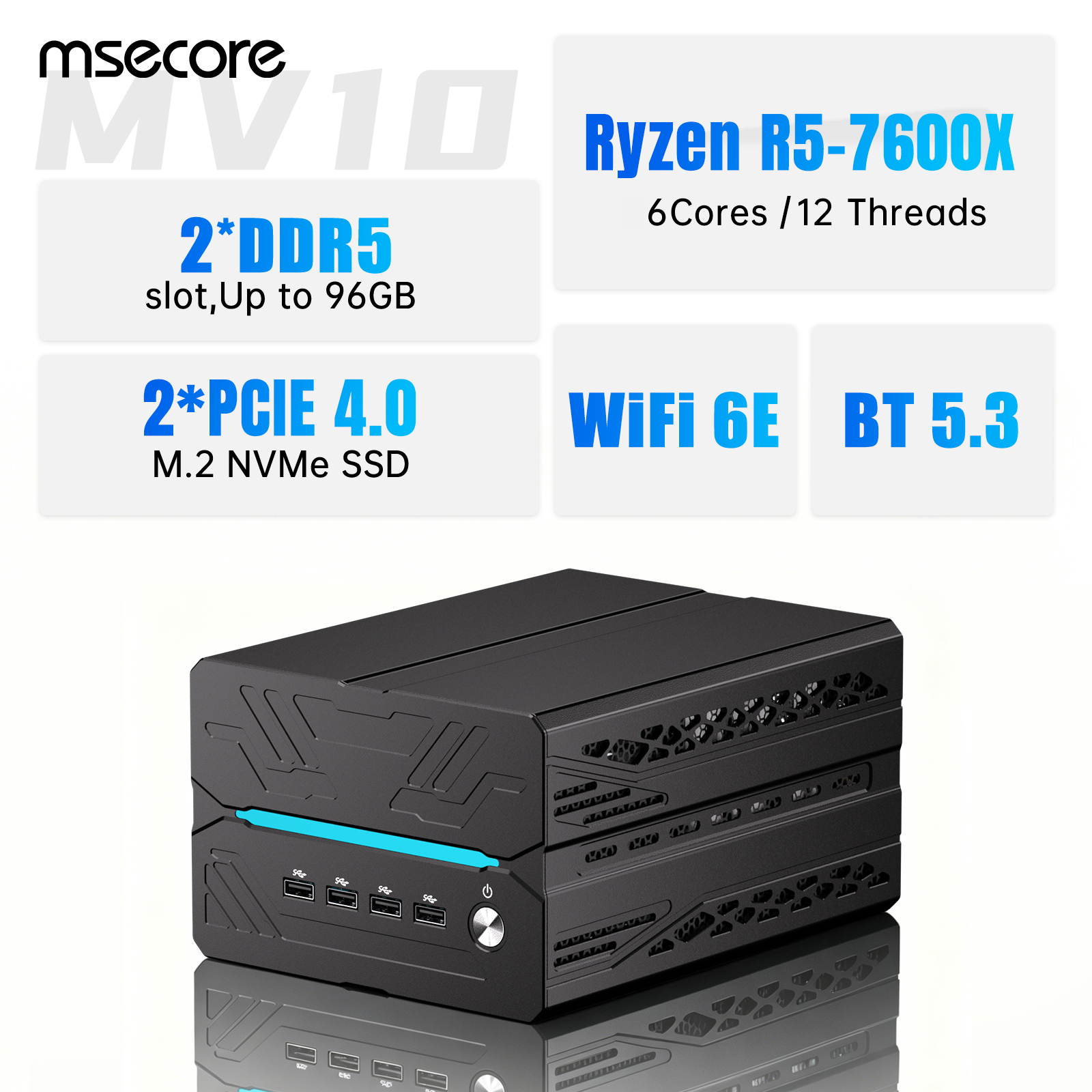 Msecore MV10 AMD Ryzen 5 RTX3060 Discrete Graphics Card Windows 10 Mini PC Desktop Computer Gaming Mini pc 2Lan DDR5 NVME WIFI6E