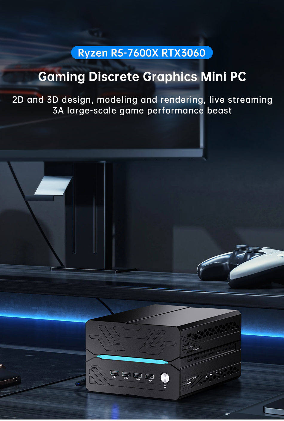 Msecore MV10 AMD Ryzen 5 RTX3060 Discrete Graphics Card Windows 10 Mini PC Desktop Computer Gaming Mini pc 2Lan DDR5 NVME WIFI6E