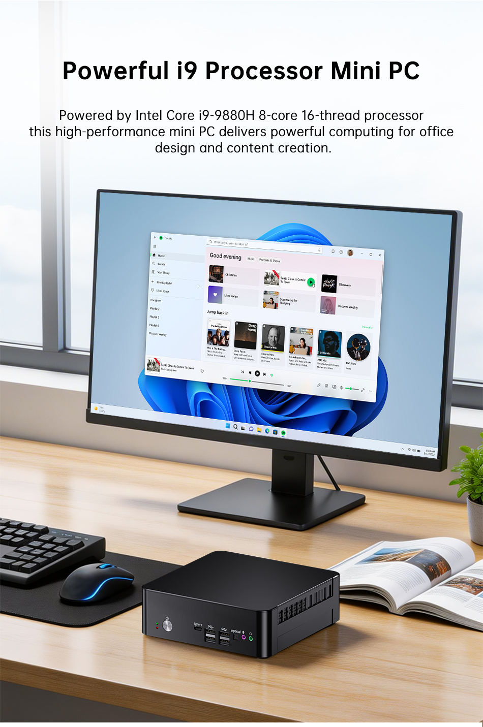 Msecore MV8 Intel i9-9880H Windows 11 Pro Micro Mini PC Desktop Computer Portable Office Mini pc 2Lan NVME SSD WiFi6 Bluetooth 5.2