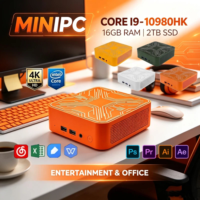 Multicolored Mini PC Intel Core I9-10980HK Win11 32GB+2TB SSD WiFi6 BT5.2 4K Portable PC for Gaming, Streaming & Video Works