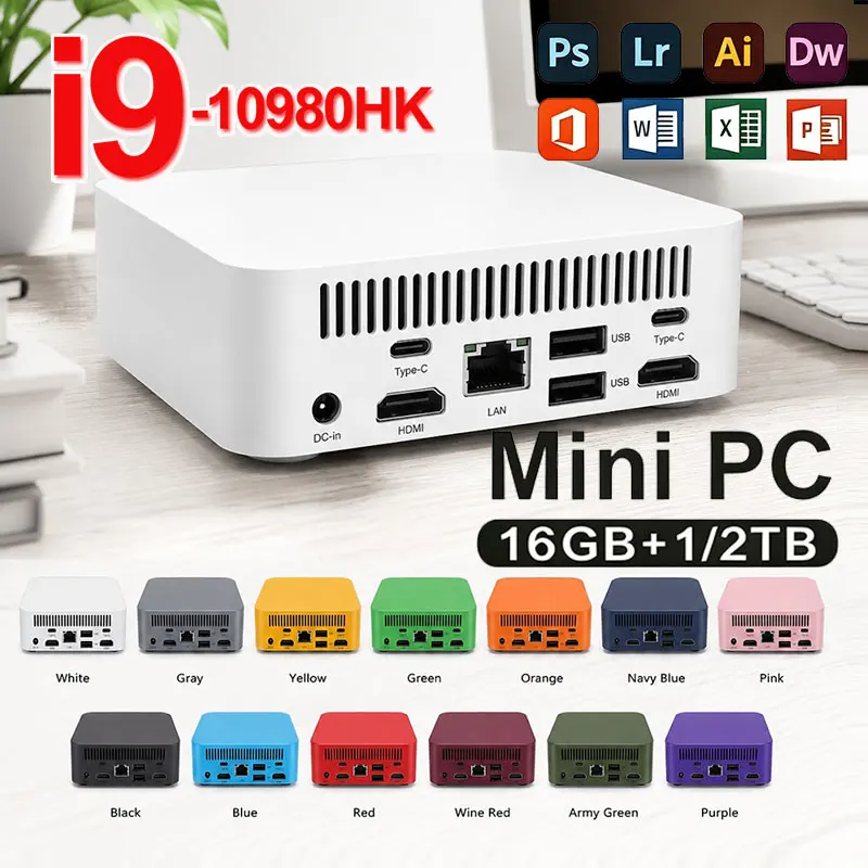 New Mini PC Computer Windows 11 intel Core i9 10980HK PC Gamer 16GB RAM 1TB M.2 SSD 4K HD WiFi 6 BT5.2 Mini Desktop Computer