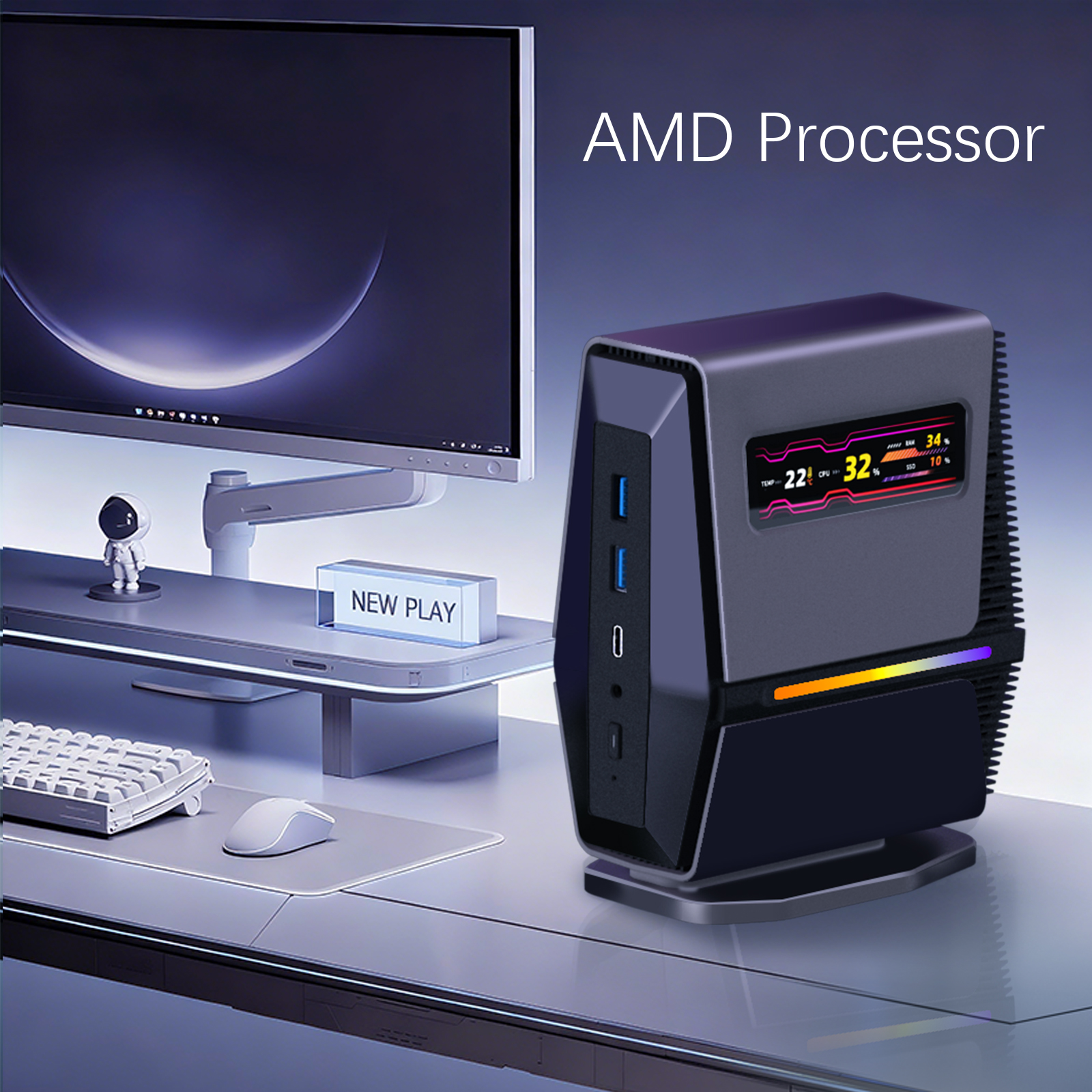 Office Portable Mini PC AMD R7-8845HS 5.1GHz Thunderbolt 4 2xDDR5 2xSSD LAN Windows 11 RGB WiFi6 Mini PC Desktop Computer