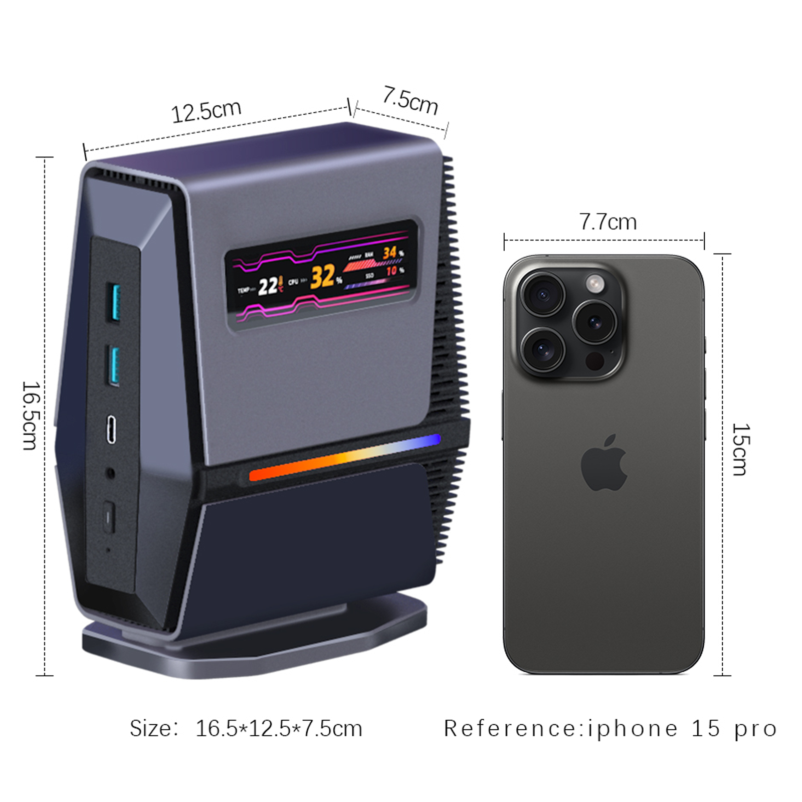 Office Portable Mini PC AMD R7-8845HS 5.1GHz Thunderbolt 4 2xDDR5 2xSSD LAN Windows 11 RGB WiFi6 Mini PC Desktop Computer