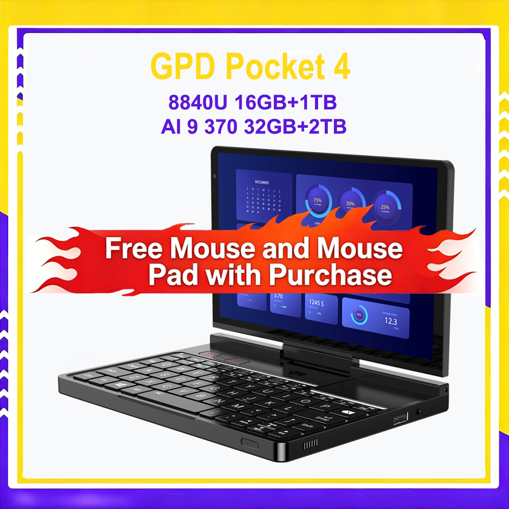 Original GPD Pocket 4 AMD AI 9 HX 370/8840U Touch Screen Laptop 8.8 Inch Gaming PC 32GB DDR5 2TB NVME Office Study Notebook