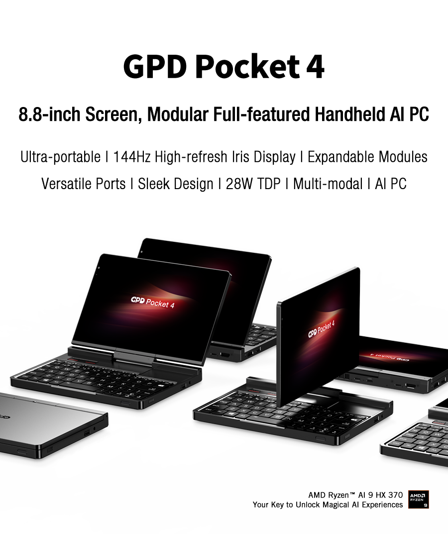 Original GPD Pocket 4 AMD AI 9 HX 370/8840U Touch Screen Laptop 8.8 Inch Gaming PC 32GB DDR5 2TB NVME Office Study Notebook