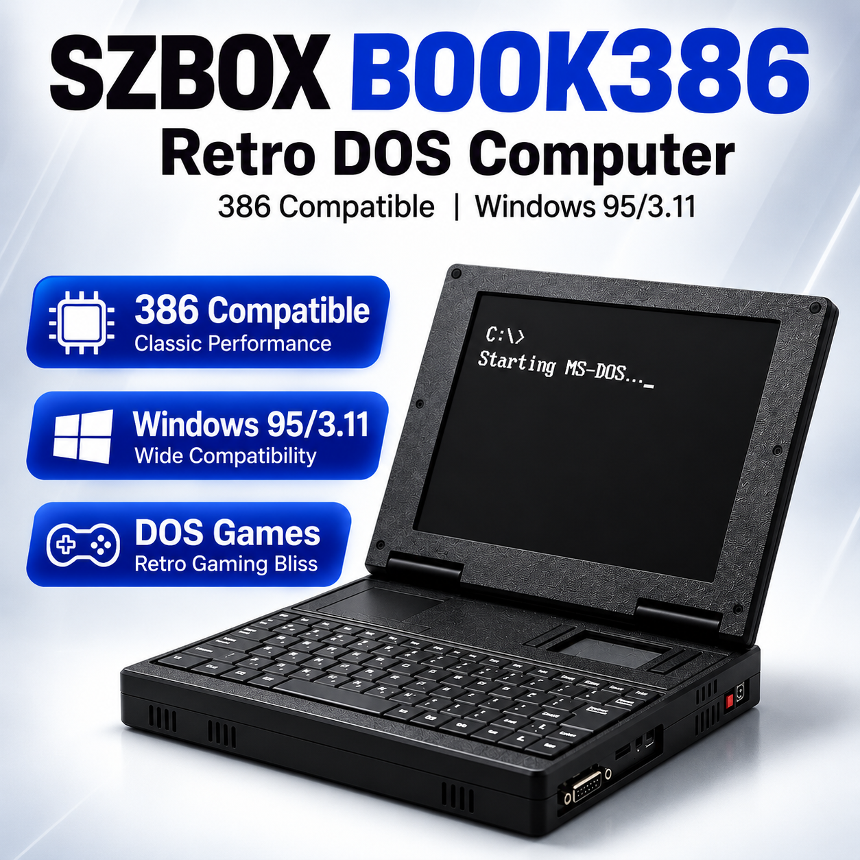SZBOX BOOK386 Retro DOS Computer 386 Compatible Vintage PC Windows 95/3.11 Gaming PC Legacy Software Retro for Classic Games