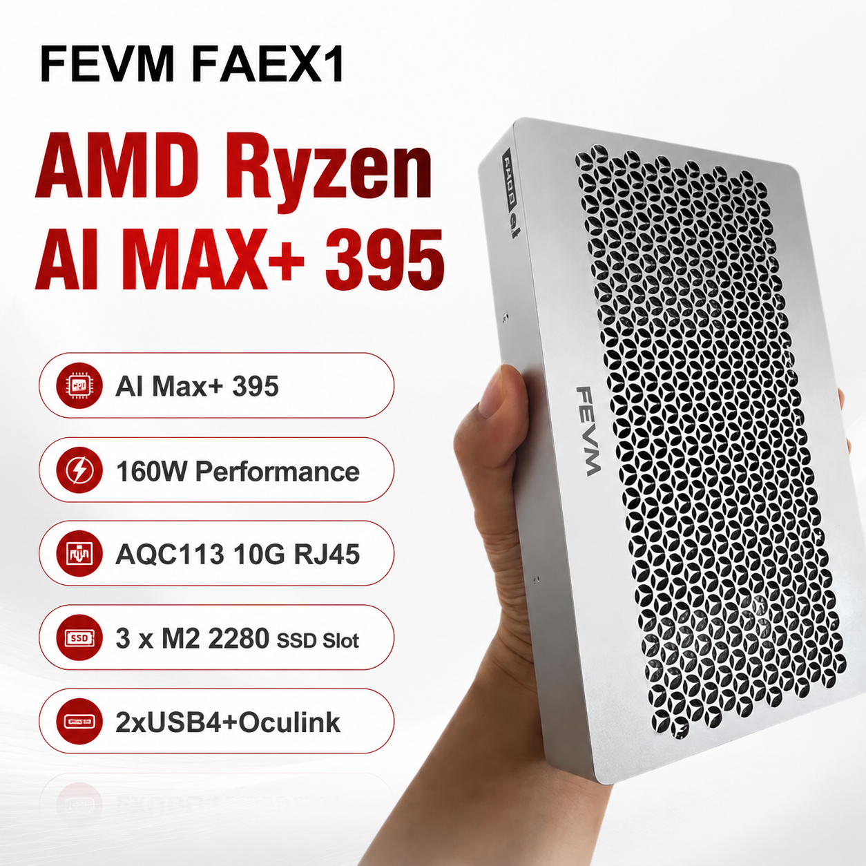SZBOX FEVM FAEX1 AMD Ryzen AI MAX+ 395 AI Mini PC Windows 11 LPDDR5 128GB 2TB SSD WiFi7 BT5.4 Dual USB4 Oculink High Performance