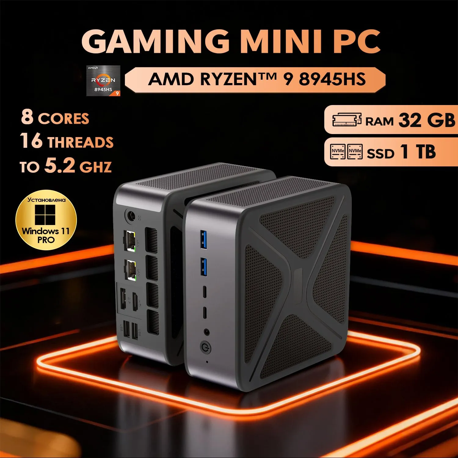 SZBOX GH8 AMD Ryzen9 8945hs  2*NVMe DDR5  MINI PC Windows 11 Pro  64GB 1TB SSD  WIFI6 BT5.2 Gaming Mini PC Computer