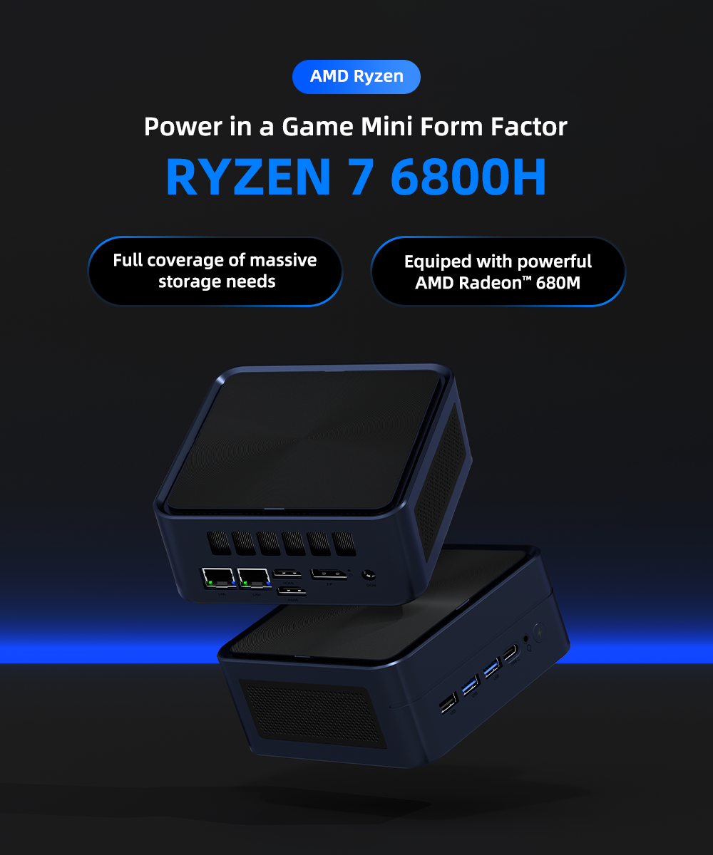 Texhoo MINI PC AMD Ryzen7 6800H 16GB LPDDR5 4800MHz 512GB NVME SSD 4.7GHz Windows 11 WIFI6 BT5.2 Desktop Office Computer PC