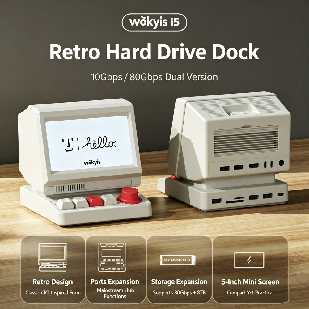 Wokyis I5 Macbook Docking Station Retro Expansion HD Display Screen Desktop 10Gbps Drive 8TB Hard Disk Interface Expansion Hub