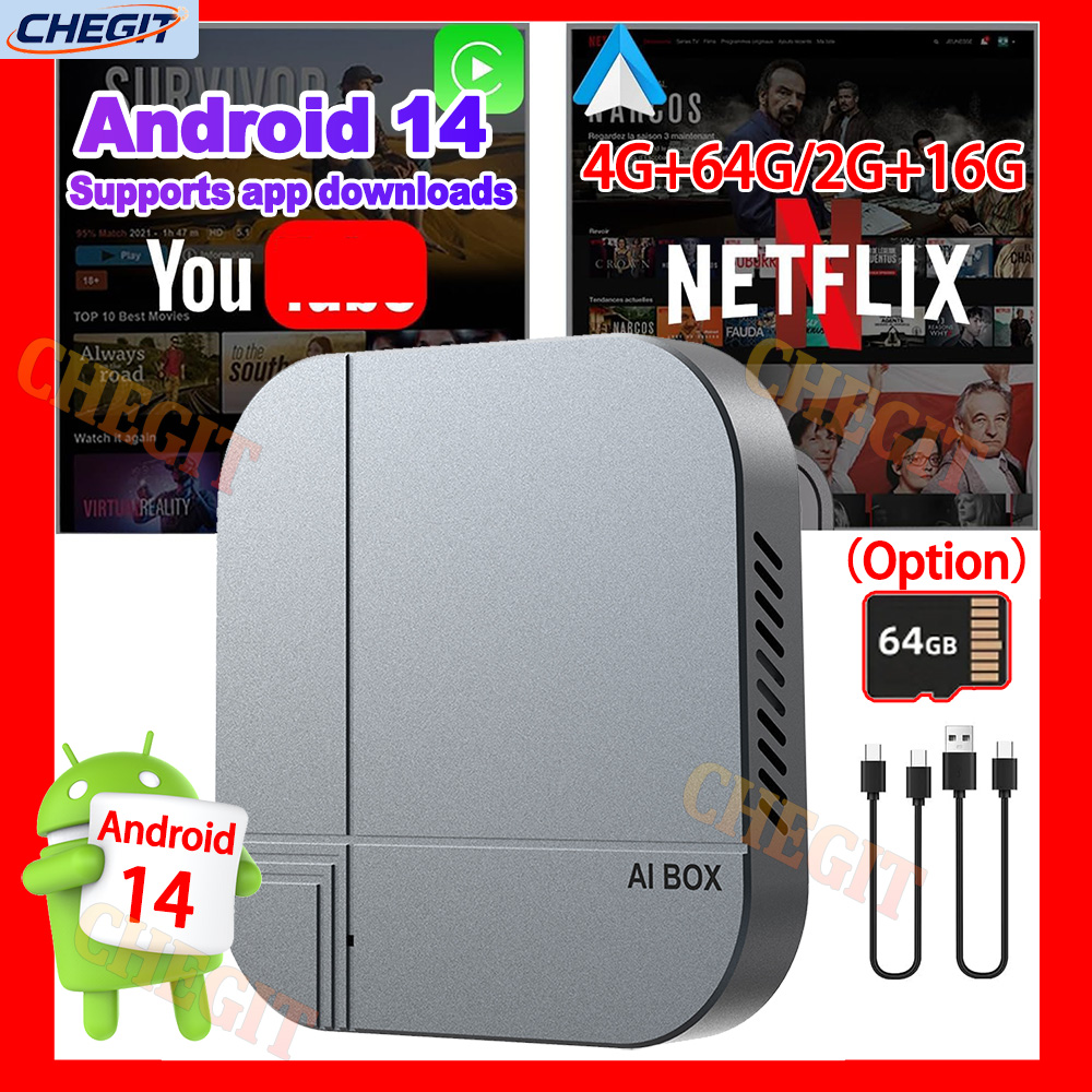 2026 Android AI Box 4G+64G / 2G+16G Wireless CarPlay Adapter Android Auto TV Box For Youtube Netflix For VW Toyota Hyundai Ford