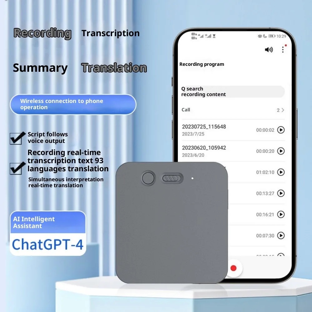 A2 Ultra Thin AI Magnetic Voice Recorder Real Time Transcription Translate Summary Multi Language Tool Office Meeting Recording