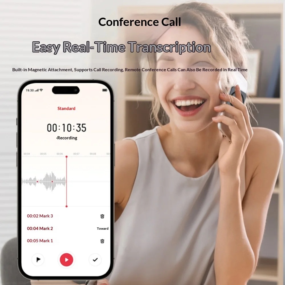 A2 Ultra Thin AI Magnetic Voice Recorder Real Time Transcription Translate Summary Multi Language Tool Office Meeting Recording - Image 3