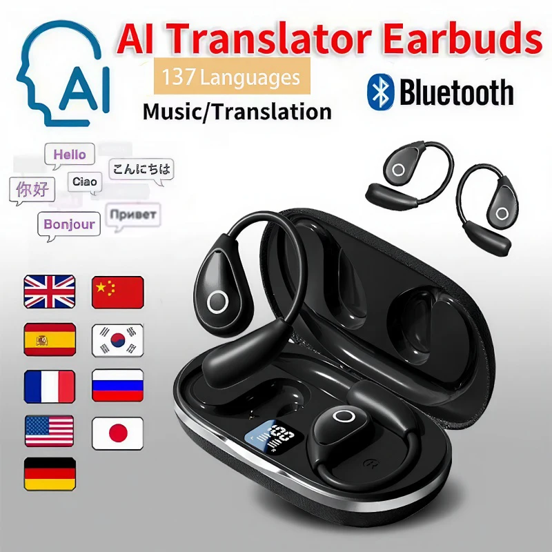 AI Real Time Translation Earbuds Sport Bluetooth Headphones Intelligent Multifunction OWS The Business Trip Call 137 Languages