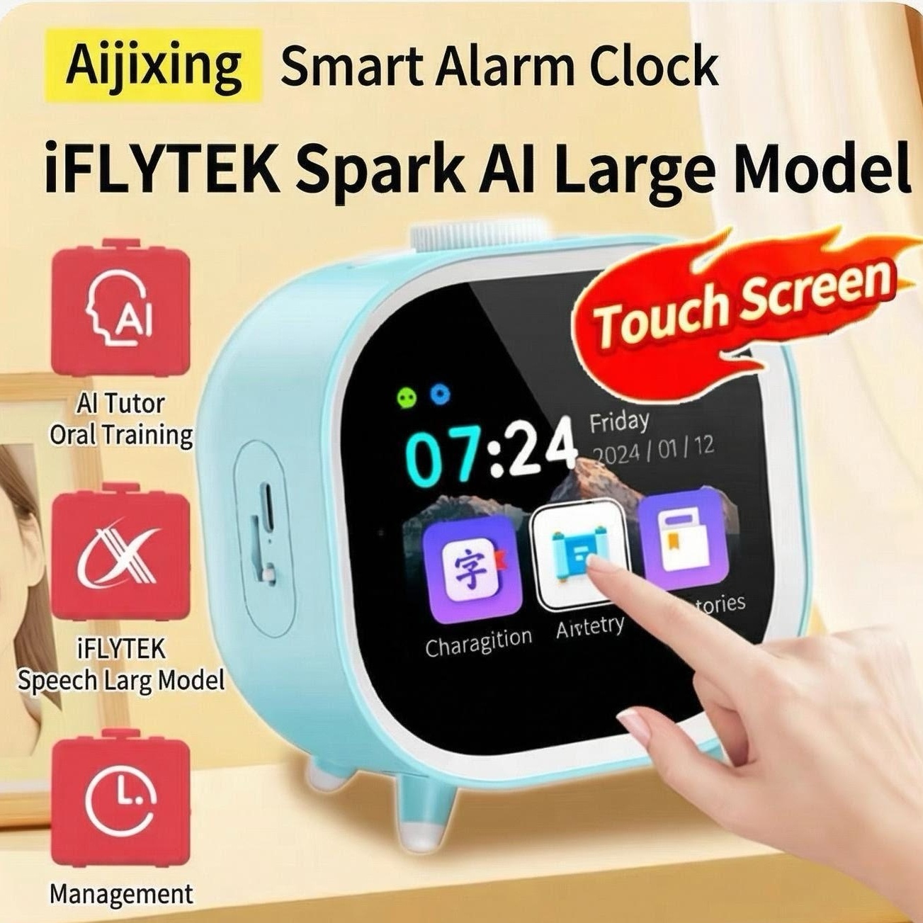 AI Smart Alarm Clock for Kids LLM Learning Assistant Voice Control Study Timer Parent App, Eye Protection Birthday Gift