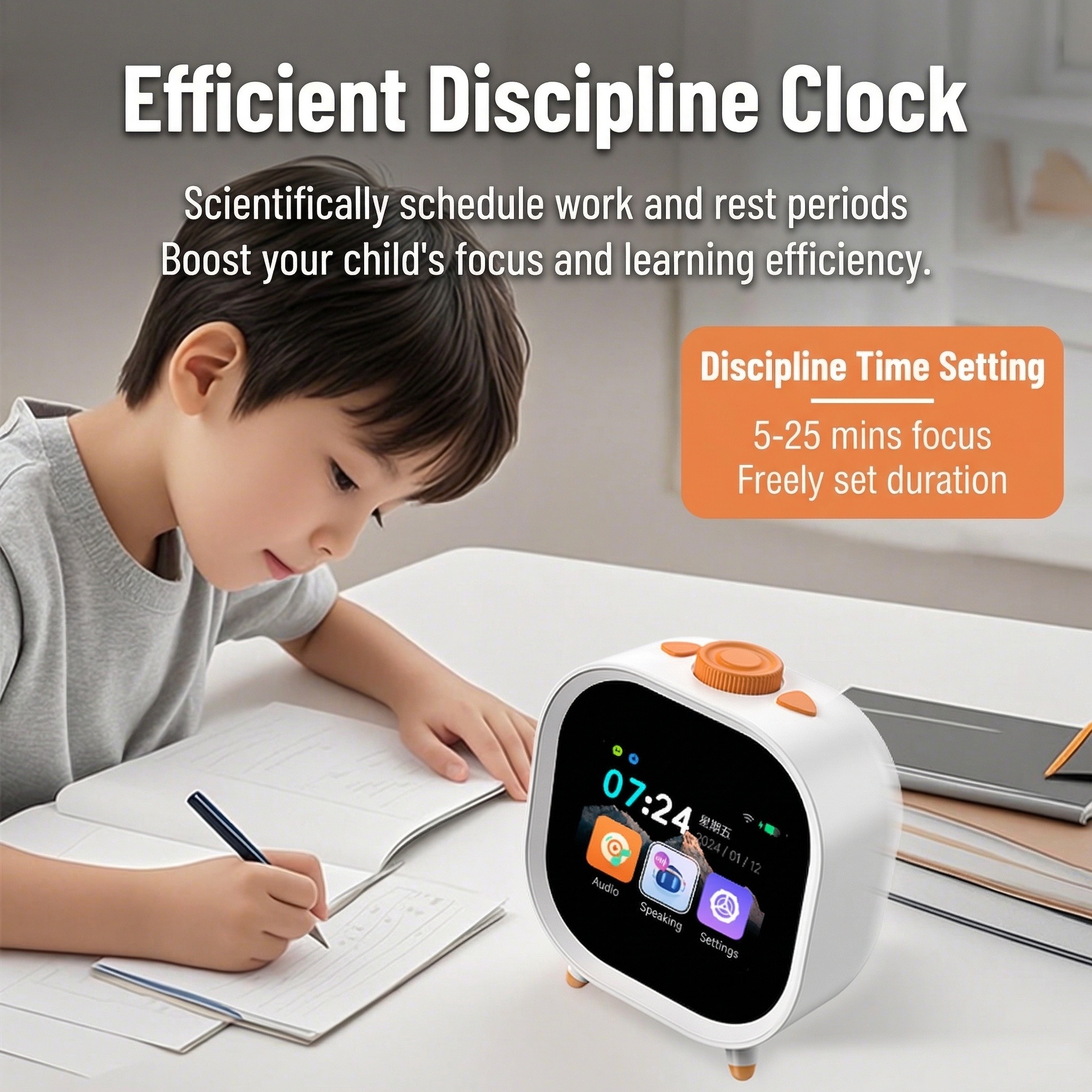AI Smart Alarm Clock for Kids LLM Learning Assistant Voice Control Study Timer Parent App, Eye Protection Birthday Gift